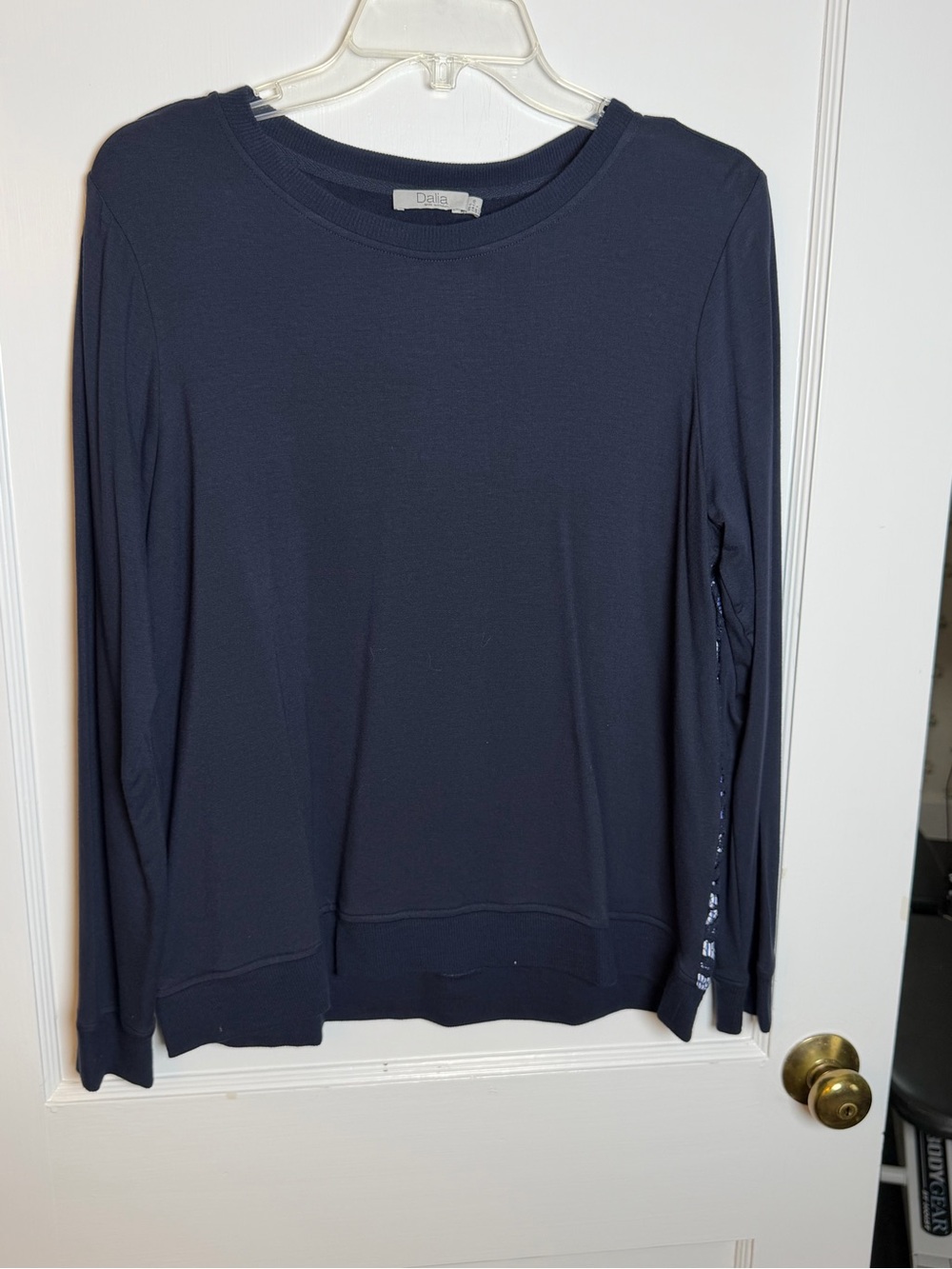Dalia Blue Crew Neck Sweatshirt Women’s Size Large Long Sleeve Lace Back